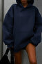 Navy Blue Unisex Soft Fabric Oversize Fit Hooded Sweatshirt Fleece Lined Hooded Sweatshirt - 2