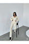 Cream V-Neck Sweater Pants Bottom-Top Set - 3