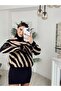 Women's Brown Striped Shoulder Detailed Patterned Knitwear Sweater - 3