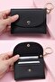 Black Unisex Black Double Compartment Mini Credit Card Holder Wallet with Keychain - 2