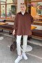 Sleeve Detailed Shirt Oversize Shirt Bitter Brown