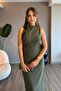 Zero Sleeve Draped Khaki Maxi Dress - 4