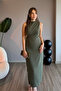 Zero Sleeve Draped Khaki Maxi Dress - 8