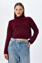 6854 Women's High Neck Whole Crop Knit Sweater Claret Red - 5