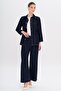 Belt Snap Detailed Jacket Trousers Denim Suit Dark Blue 9344-Tk - 3