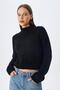 6854 Women's High Neck Crop Knit Sweater Black - 5