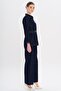 Belt Snap Detailed Jacket Trousers Denim Suit Dark Blue 9344-Tk - 7