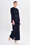 Belt Snap Detailed Jacket Trousers Denim Suit Dark Blue 9344-Tk - 5