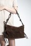 Women's Genuine Leather Hand and Shoulder Bag with Inner Pocket and Zipper Teroze Brown Suede - 5
