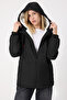 Women's Black Fur-Trimmed Water and Windproof Hooded Winter Coat & Jacket & Parka - 3