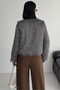 Collarless Imported Tasseled Anthracite Fur Coat - 7