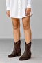 Coffee Embroidered Women's Cowboy Boots - 5