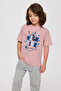 Boy's Printed Crew Neck Short Sleeve Pink T-Shirt - 3