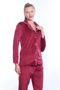 Burgundy Front Buttoned Velvet Winter Women's Pajama Set Dowry Set Gift - 4