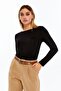 Boat Neck Long Sleeve Blouse Black - 2