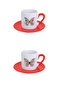Flower and Butterfly Themed Printed Red 4-Piece Porcelain Turkish Coffee Cup Set - 3
