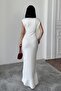 Women's White Scuba Fabric Double-Breasted Collar Ruffled Hem Evening Graduation Wedding Dress - 4