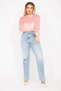 Women's Large Size Blue Wash Effect Ripped Detailed High Waist Jeans 65N37274 - 7