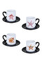 Colorful Starfish Printed Black Set of 4 Porcelain Turkish Coffee Cups