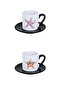 Colorful Starfish Printed Black Set of 4 Porcelain Turkish Coffee Cups - 3