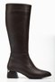 Women's Leather Zip-Up Elastic Knee-High Square Toe Heeled Boots - 6