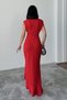 Women's Red Scuba Diving Fabric Double Breasted Collar Skirt Flounce Evening Dress Graduation Wedding Dress - 5