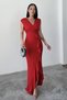 Women's Red Scuba Diving Fabric Double Breasted Collar Skirt Flounce Evening Dress Graduation Wedding Dress - 4