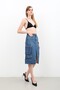 Cargo Pocketed Front Slit Jean Skirt Blue - 5