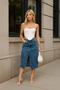 Cargo Pocketed Front Slit Jean Skirt Blue