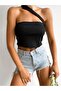 Ribbed Crop Top with Black Cross Band Detail - 2