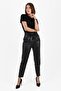 Blue Women's Genuine Leather High Waist Tapered Leather Trousers Black