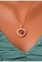 Red Heart Stone Women's Necklace with Gold Color Steel Chain - 3