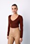 V-Neck Crop Knitwear - Brown - 3