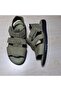 Khaki Color Velcro Sandals Made Entirely of Genuine Leather Inside and Outside