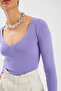 V Neck Crop Knitwear - Lilac - 5