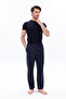 Cotton Pocket Plaid Printed Elastic Waist Stylish and Comfortable Men's Pajama Bottoms Navy Blue 3K - 5