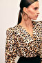Double-Breasted Leopard Print Bodysuit Blouse - Black-Brown - 7
