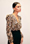 Double-Breasted Leopard Print Bodysuit Blouse - Black-Brown - 3