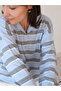 Una Fiaba - Blue Striped Women's Three-Button Shirt Collar Knit Sweater - 2