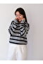 Una Fiaba - Gray Striped Women's Three-Button Shirt Collar Knit Sweater - 2