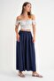 4612 Women's Pleated Loose Skirt with Side Pockets Navy Blue - 4