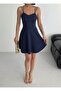 Thin Straps Backless Flared Graduation Dress Navy Blue - 5