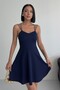 Thin Straps Backless Flared Graduation Dress Navy Blue