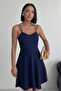 Thin Straps Backless Flared Graduation Dress Navy Blue - 2