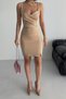 Thin Strap Draped Evening Dress Engagement Wedding Graduation Dress Beige - 6