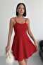 Thin Straps Backless Flared Graduation Dress Red - 2