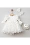 White Lace Baby Girl Hospital Release Special Occasion Dress 3 Piece Set with Headband and Shoes - 6