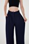 Women's Navy Blue Pleated Detail Palazzo Pants - 5