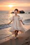 Flared Madonna Collar Puffy Chiffon Luxury Beige Children Evening Dress Aby218