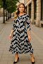 Women's Plus Size Black, Crew Neck, Three Quarter Sleeve Viscose Midi Dress 65N39157